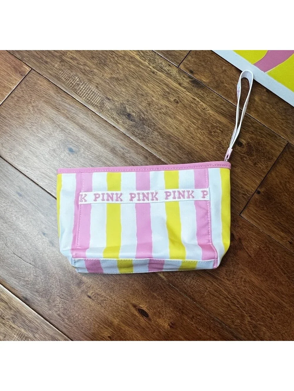 Victoria's Secret PINK Stripe Makeup Bag Wristlet Cosmetic Pouch